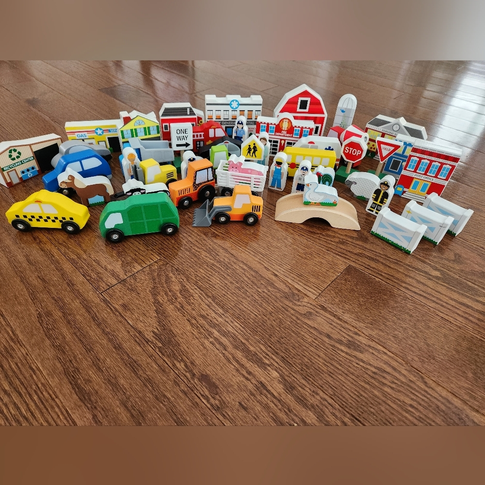 Melissa And Doug Wood Town And Vehicle Set